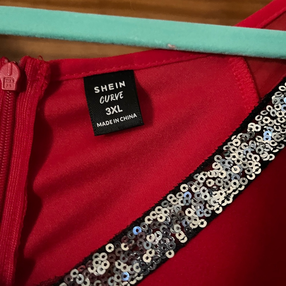 SHEIN Red Long Sleeve Dress with Embellished Neckline - Picture 2 of 5